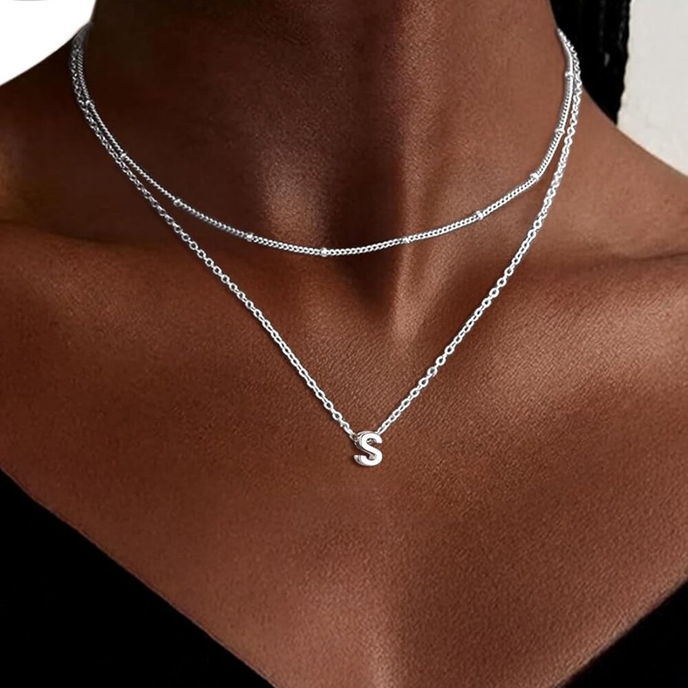 925 Sterling Silver Layered Initial Necklace Hypo… - image 2